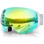 Findway Masque de Ski Magnetique, Lunettes de Ski Femme Homme OTG pour Snowboard et Ski Anti-buée, Anti-UV 400,Or Interchangeables Lentille Sphérique