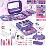 BuzzoXerex Maquillage Enfant Fille, Ensemble de Malette Maquillage Fille 73 Pièces Lavable Coffret Maquillage Enfant avec Miroir de Maquillage, Autocollant pour Ongles et Rouge à Lèvres (Violet)