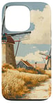 iPhone 13 Pro Wheat Fields With Windmills Landscape Vintage Graphic Case