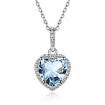 ChicSilver Collier Argent 925 Femme Coeur Bleur Claire Je T’Aime-Pendentif Coeur Aiguemarine Plaqué Strass Brillant avec Chaîne Réglable,Bijoux Élégant pour Cadeau Anniversaire de Maman,Femmes