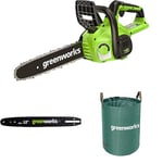 Greenworks 40V 30cm Tronçonneuse SANS Batterie 40V Ni Chargeur + Greenworks barre de remplacement de 30 cm + Sac à déchets de jardin Greenworks 120 L