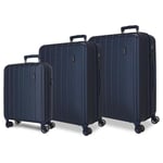 Movom Wood Blue Luggage Set 55/65/75 cm Rigid ABS TSA Lock 220 Litre 4 Double Wheels Hand Luggage