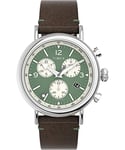 Timex Men's Waterbury Chronograph 41 mm Watch - Brown Leather Two-Piece Quick Release Strap Green Dial Silver-Tone Case TW2V71000