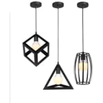 Wottes - 3 Pack Lustre Suspension Cage Lampe Moderne E27 Suspension Luminaire pour Salon Cuisine Chambre Bar Noir - Noir