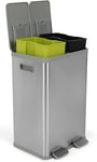 Simpli-Magic Poubelle rectangulaire de 40 litres mains libres à double compartiment de recyclage avec couvercle à fermeture amortie en acier inoxydable brossé (capacité de 2 x 20 l)