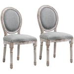 HOMCOM Lot de 2 chaises de Salle à Manger - Chaise de Cuisine Chaise de Salon médaillon Style Louis XVI - Bois Massif sculpté, patiné - Aspect Lin Gris