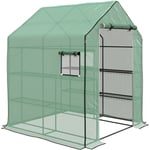 Outsunny - Serre de jardin 4 tablettes dim. 1,4L x 1,43l x 1,9H m porte déroulante fenêtre acier pe haute densité vert