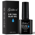 Gelike ec Colle Faux Ongles Gel 6 en 1 - Gummy Base Pose americaine, UV Builder Colle Capsule Americaine Ongle Extra Forte, pour Vernis Semi Permanent, Faux Ongles, 8ml