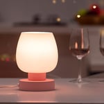 ONEWISH Lampe de Chevet Tactile - 3 Niveaux de Luminosité, Lampe de Table Moderne pour Chambre à Coucher, Salon, Lampe de Bureau avec Abat-Jour en Verre Opale Blanc, Ampoule LED Chaude Incluse, Rose