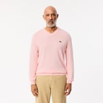 Lacoste Pull coton uni col V Taille XL Rose Pale