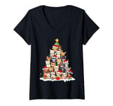 Womens Kitten Cat Lover Xmas Holiday Santa Cat Christmas Tree V-Neck T-Shirt