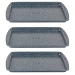 Russell Hobbs COMBO-8615A Nightfall Stone 38 cm Baking Tray Set - Set of 3 Non-Stick Oven Tray, Oven Safe Up to 220°C, Oven Sheet for Biscuits, Cookies & Chips, Carbon Steel Bakeware, PFOA Free, Blue