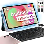 fezawio Tablette 10 Pouces Tablette Android 14, Tablette Tactile 22GO RAM + 128GO ROM/1TB,8000mAh,﻿Tablets 5G Wi-FI,tableta Widevine L1| Octa-Core | Tablette avec Clavier avec Cas—Or