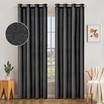 MIULEE 2 Panneaux Rideaux Lin Imitaion Rideau De Fenêtre Semi-Transparents Lisse Élégant Décoration Panneaux Voile De Fenêtre Durable Traitement pour Chambre Salon Balcon 140x245(L X H) Noir