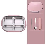 XMQW Lunch Bento Box Insulated Stainless Steel Square Food Storage Container Leakproof with 4 Sealed Compartment for Woman Man Work,with Cutlery