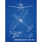 Artery8 Messerschmitt Bf 109 German Fighter Plane Blueprint XL Giant Panel Poster (8 Sections)