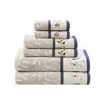 Madison Park Serene Lot de 6 Serviettes de Bain 100% Coton, Broderie Florale, Design Jacquard Doux, très Absorbant pour la Douche, Plusieurs Tailles, Bleu Marine