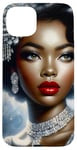 iPhone 15 Plus Glamorous Black Woman In Silver Art With Vintage Style Case