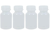 Lot de 4 bouteilles à col large de 100 ml avec bouchon à vis, bouteille de pharmacie, bouteille de laboratoire, bouteille de médicament, boîte de conservation, en plastique (PE-LD), sans BPA – Fabriqué en Allemagne