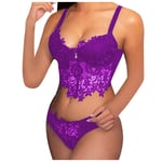 Moent Lace Underwear Set,Ladies Sexy Lingerie Embroidered Bra Sexy Lingerie Thong Set Underwear,Valentine's Day Intimates(Purple,XL)