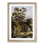 Big Box Art Roelof Van Vries Cottage on a River Framed Wall Art Picture Print Ready to Hang, Oak A2 (62 x 45 cm)