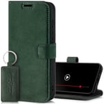 SURAZO Étui de Protection pour Samsung Galaxy S24 FE - Pliable en Cuir véritable - avec Aimant, Compartiment pour Cartes, Protection RFID, Fonction Support - À Rabat - Vert foncé