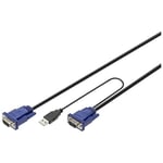 Digitus KVM Câble de raccordement [1x VGA mâle - 2X PS/2 mâle, USB 2.0 Type A mâle, VGA mâle] 3.00 m Noir