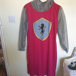 Lady Knight Fancy Dress Costume Sz L Medievil Maroon Silver Crusader New