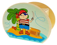 Hess Holzspielzeug 20014 - Tirelire pour Enfant en Bois avec Motif Pirate avec Serrure en Caoutchouc - Fabriquée à la Main - pour Cadeau d'anniversaire - Environ 11,5 x 8,5 x 6,5 cm