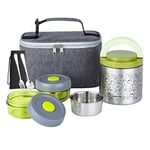 Lille Home Lunch Box Set 1065ml, Boîte à Bento/Snack Isotherme sous Vide pour Garder Les Aliments Au Chaud, avec 2 Récipients Alimentaires, Sac à Lunch, Ensemble de Couverts (Vert)