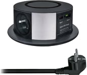 Solight PP120CW-PD20-B-Pöytälevyn pistorasia Qi:llä 3x230V+1xUSB-A+1xUSB-C