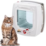 Ferplast Chatiere a puces éléctroniques, Porte pour Chats, Entrée et Sortie Contrôlables à 4 Voies, Proctection contre les Courants d'air, Collier Chat avec Puce Inclus, SWING MICROCHIP Chatiere Puce, Blanc