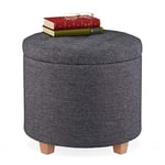 relaxdays Pouf de Rangement, Tabouret rembourré Rond, pour Salon, Optique Lin, Repose-Pieds, HxD 41 x 44 cm, Gris foncé