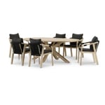 Set de repas table oval 220x115 et 6 chaises en corde noire - Siena & Zanzibar