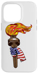 Coque pour iPhone 14 Pro Max Drapeau américain et torche 4 juillet patriotique américain