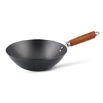 Ken Hom 27cm Carbon Steel Wok - Classic Flat Base, Wooden Handle, Non-Induction