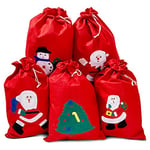 THE TWIDDLERS - 5 Grand Sacs Cadeau de Noël avec Cordon de Serrage, Sac Cadeau Noël, Accessoire Noël, Sac Cadeau Noël Grand Format - Sacs de Cadeaux pour Enfants & Adultes - 60 cm x 40 cm / 24" x 16"