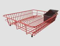 Delfinware Large Plastic Coated Red Dish Drainer & BlackCutlery Basket Sink Rack