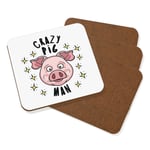 Crazy Pig Man Stars Coaster Drinks Mat Set Of 4 Funny Joke Animal Farm