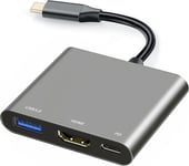 Adaptateur USB C vers HDMI pour MacBook Pro/Air, 3 en 1 USB C Digital AV Multiport Hub avec HDMI 4K, adaptateur USB C vers USB 3.0 5 Gbps, convertisseur USB C HDMI pour Mac, iPad Pro et autr.[S1271]