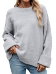 heekpek Pull Femme Chic Hiver Chaud Pull Col Rond Pull Manches Longues Sweat Femme Oversize Pull Long Verment Grande Taille, Gris Clair, XXL