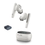 Écouteurs sans fil True Wireless Poly Voyager Free 60+ UC - Micros antibruit pour des appels clairs - ANC - Étui de chargement tactile - Fonctionne: iPhone,Android,PC/Mac - Certifié Teams - Blanc