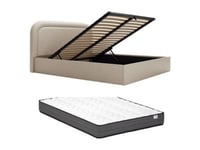 Lit coffre 140 x 190 cm - Tissu chiné - Beige + Matelas - FIREZA