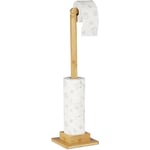 Porte-papier toilette sur pied, bambou, sans perçage, Support à rouleaux de rechange, 71,5x23,5x19 cm, nature - Relaxdays