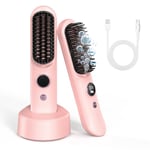 Cordless Heated Hair Brush, 8400mAh Portable Hair Straightener Brush with Rechargeable Battery/Negative Ion/ 120-200°C, Mini Ceramic Straightening Hair Comb for Women Travel, Anti-Scald, Lightweight