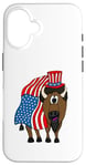 Coque pour iPhone 16 4 juillet USA Bison Drapeau américain Jour de l'indépendance Patriotique