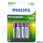 4 X Philips Rechargeable AAA 700 MAH Piles Nimh HR03 1.2V Micro Dect Téléphone