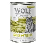 Økonomipakke: 24 x 400 g Wolf of Wilderness Senior "Frilandskød" - Green Fields - Frilandslam & -Kylling