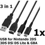 Câble chargeur USB 3 en 1 pour console Nintendo GBA, DSI, 3DS, DS Lite...