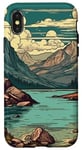 Coque pour iPhone X/XS Rocky Mountain Lake Vintage Paysage graphique